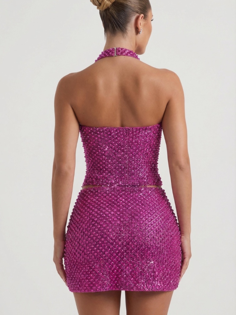 Oh Polly Embellished Heart-Detail A-Line Micro Mini Skirt in Magenta 6 - Picture 2 of 3